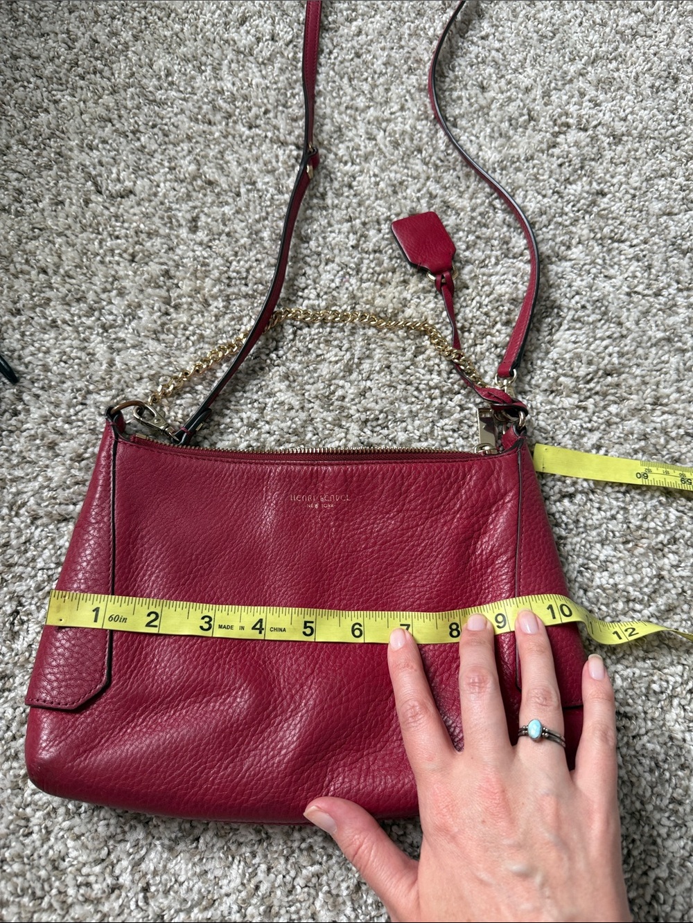 Henri Bendel Berry Red Leather Crossbody Bag with Gold Chain Accent - Picture 5 of 9